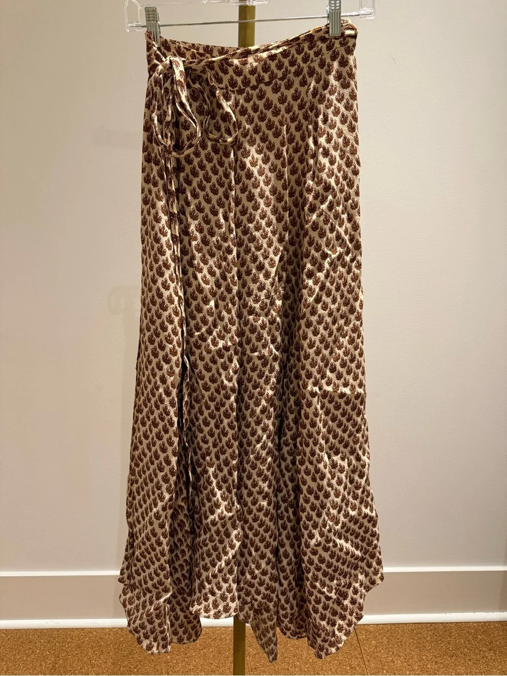 Printed Doen Beige and Brown Maxi Wrap Skirt - Lightweight Flowing Silhouette